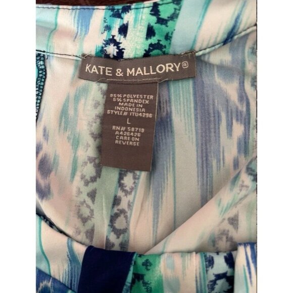 Kate & Mallory L Blue-Teal Print Shirred Waist Slit Back Sleeveless Jumpsuit - Picture 6 of 6